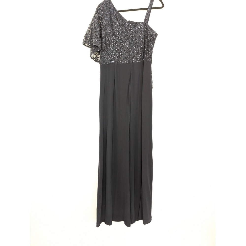 R&M Richards Navy Sequin Lace One Shoulder Jumpsuit Size 16 Evening Formal - Picture 7 of 10